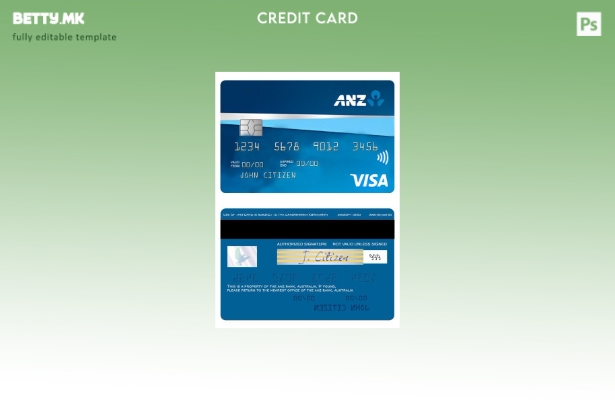 Модерен стил Австралија ANZ банка Шаблон за прва кредитна виза картичка